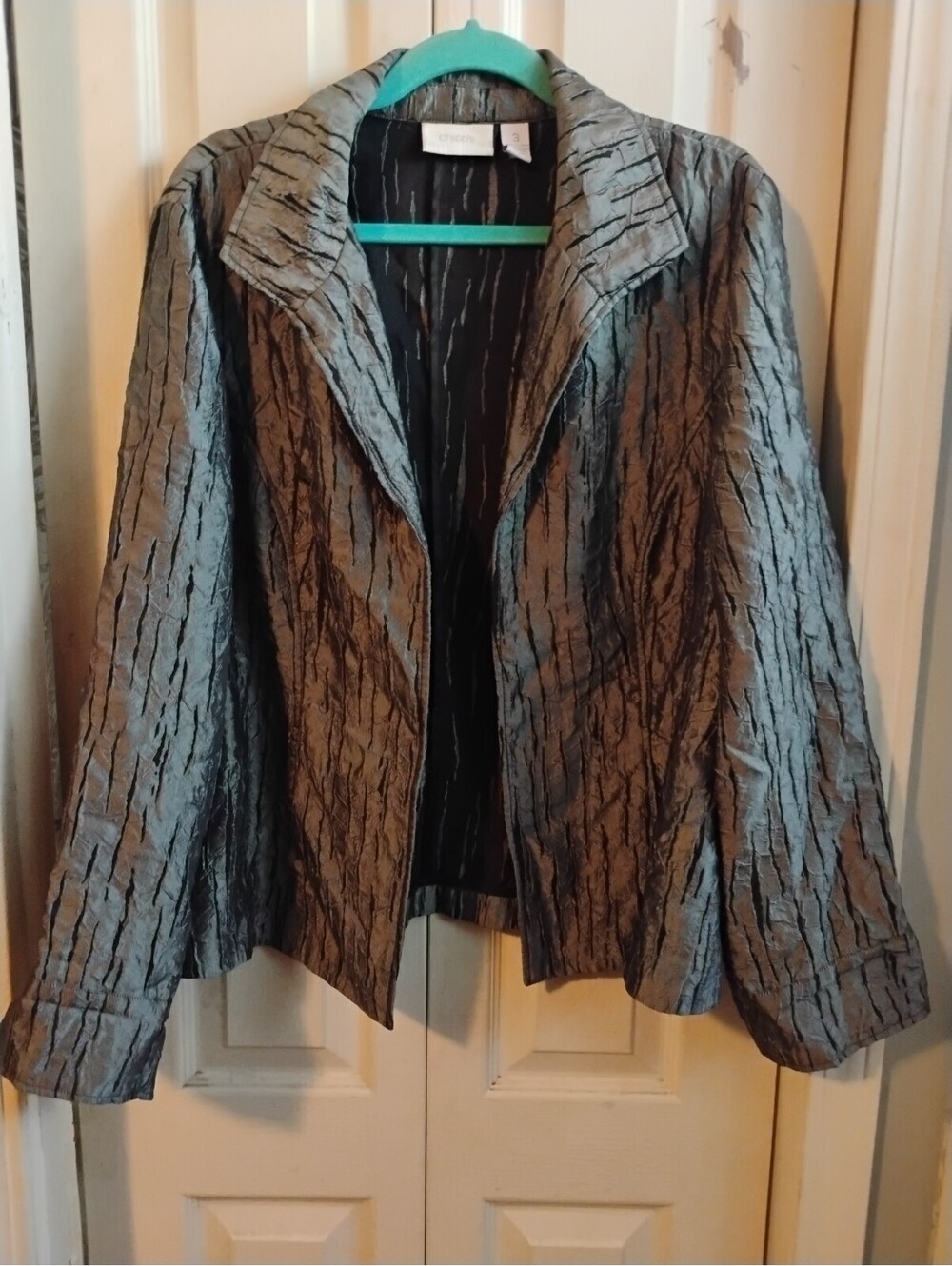 Chico's Women's Crinkle Texture Blazer Jacket Size 3